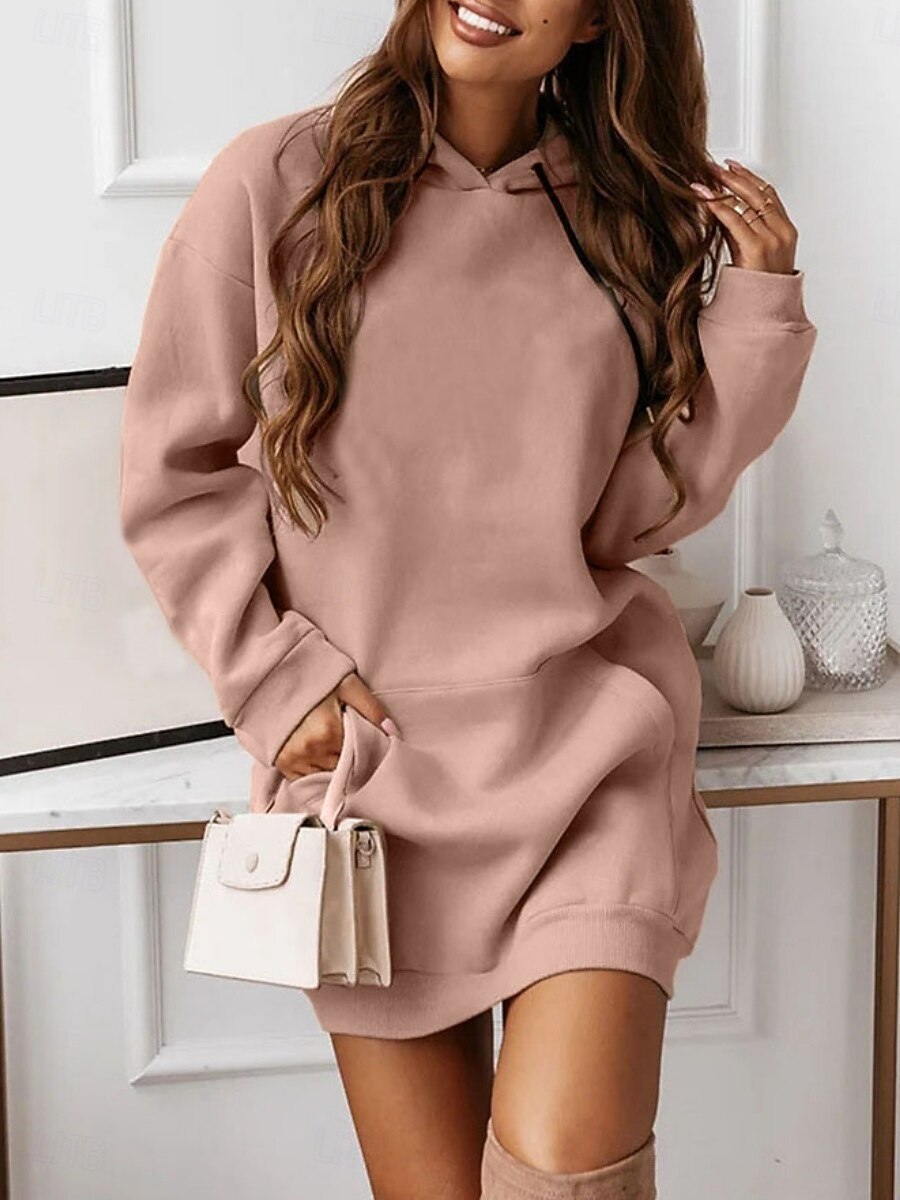 Women's Mini Dress Hoodie Dress Casual Dress Fashion Modern Daily Office  Vacation Loose Fit Plain Long Sleeve Hooded Light Pink Black Red Green  Spring Fall Winter Autumn 2026 - AU $32.99