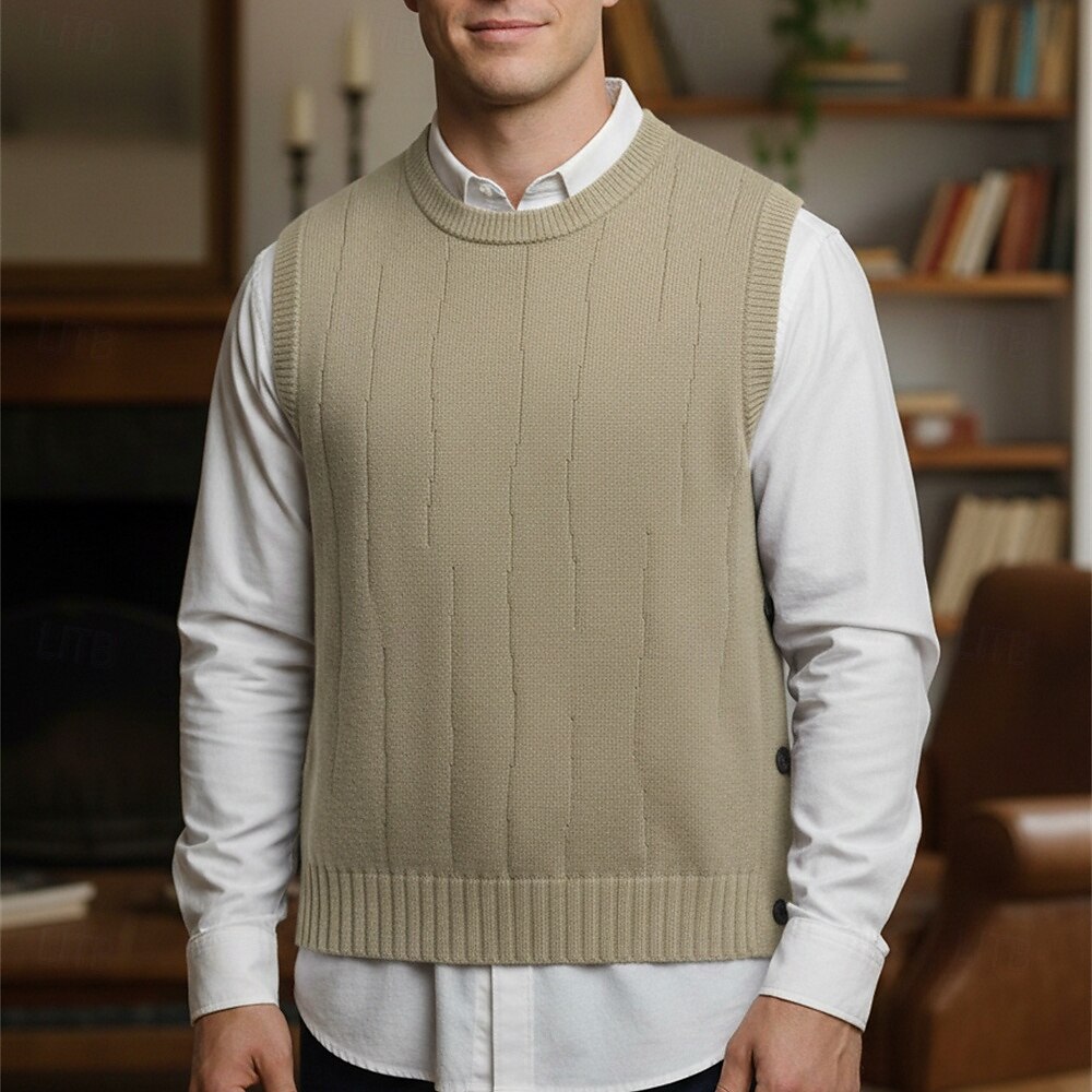 Herren Pullunder Kleid Pullover Pullover Weste Strickpullover Gerippt Stricken Normale Oberteile Gestrickt Einfach Rundhalsausschnitt Mode Lässig Urlaub Alltagskleidung Bekleidung Herbst Winter Braun 2026 - $26.99 –P2