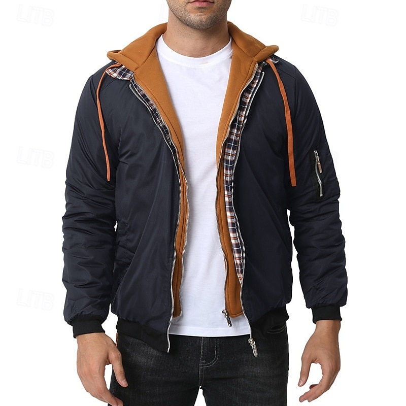 Men's Winter Jacket Casual Jacket Hoodied Jacket Outdoor Casual Pocket Quilted Winter Fall & Winter Color Block Streetwear Daily Hooded Regular Black Burgundy Navy Blue Khaki Army Green Jacket 2026 - $53.99 –P6