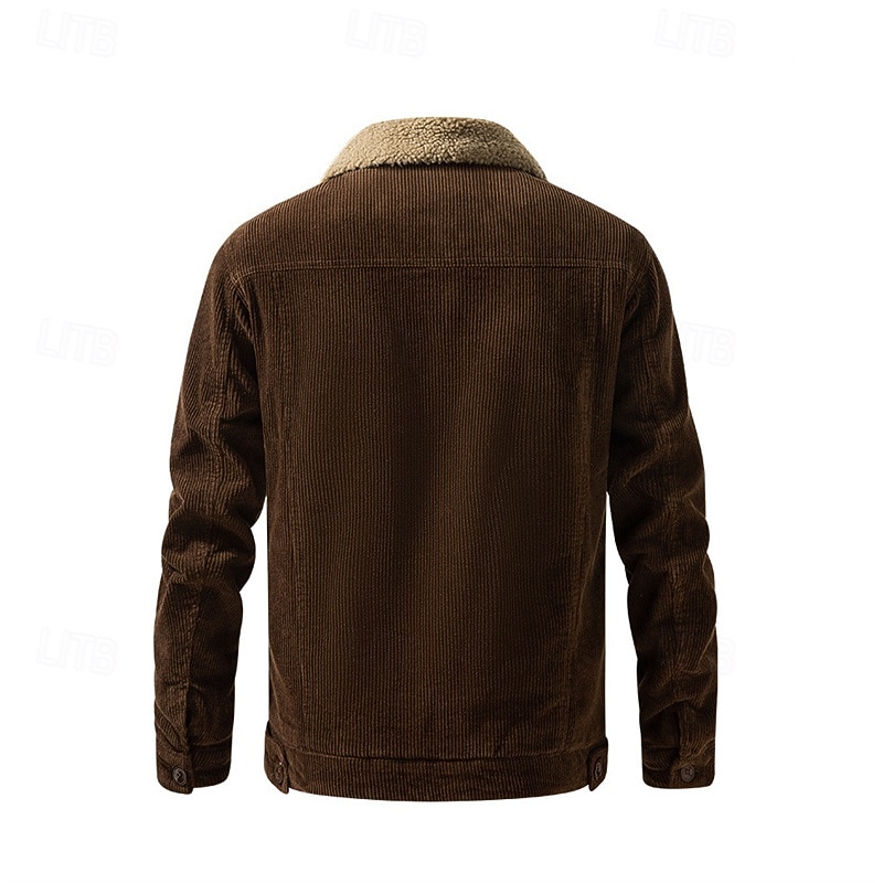 Herren Wintermantel Cordjacke Fleecejacke Freizeitjacke Outdoor Lässig Thermowarm Tasche Herbst Winter Einfach Vintage Streetwear Umlegekragen Regulär Schwarz Khaki Kaffee Grau Jacken 2026 - $65.99 –P4