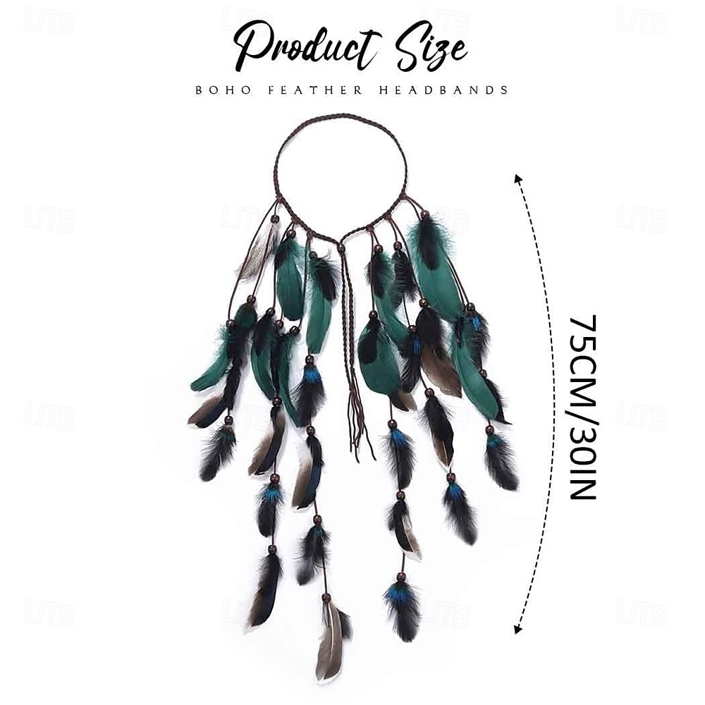 Carnival 2026 Rio Carnival Samba Accessories Bohemian Feather Hair Extension Headband - Hippie Adjustable Braided Hairpiece with Beads Brazil Festival Performance Costume 2026 - $17.99 –P2