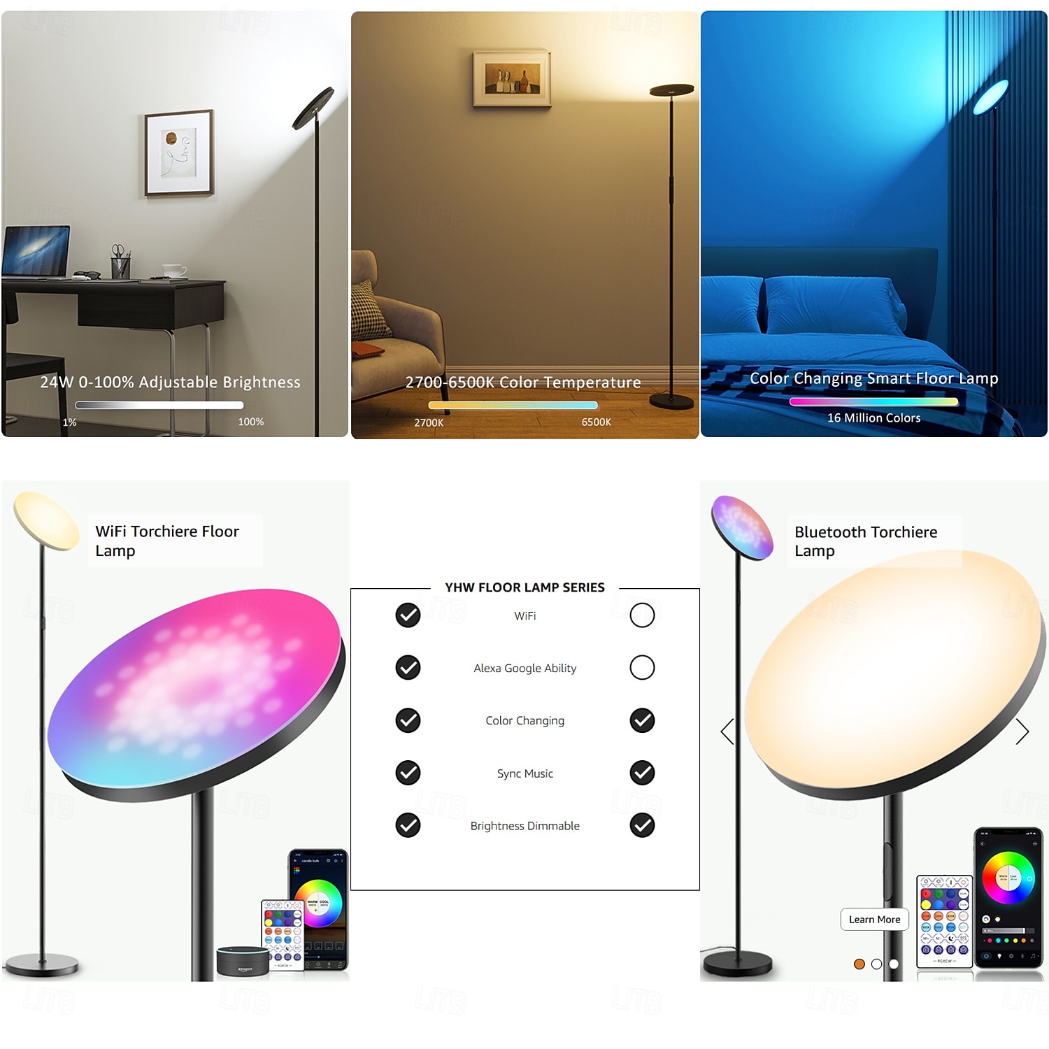 Умный светодиодный напольный светильник RGBW, работает с пультом дистанционного управления Alexa и Google Home по Wi-Fi, современный, высокий, сверхяркий, 2000 лм, смена цветов &торшер Sky с 2025 - $242.19 –P1