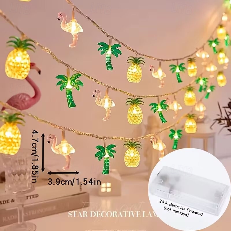 Tropical LED String Lights Pineapple Flamingo Palm Tree Designs AA Battery-Powered Fairy Lights for Room Decor Multi-Color Festive Lighting Ideal Themed Ambiance Lighting Decorative Light String 6M 2026 - $17.99 –P4