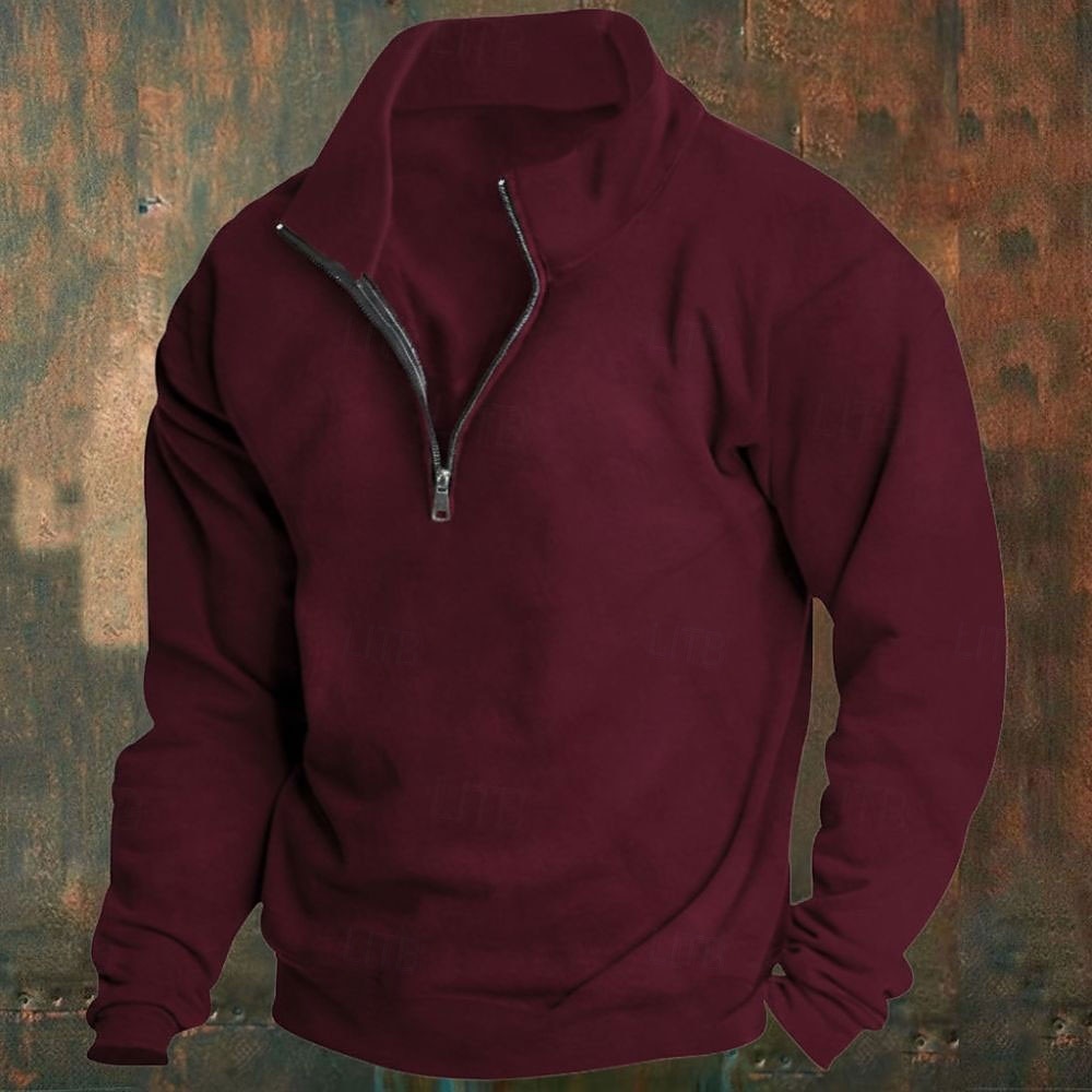 Herren Sweatshirt Polarfleece Viertelreißverschluss Sweatshirt Aprikose Schwarz Weiß Wein Rote Halber Reißverschluss Einfach Sport & Outdoor Täglich Ferien Polyester Streetwear Basic Lässig Herbst 2026 - $24.99 –P3