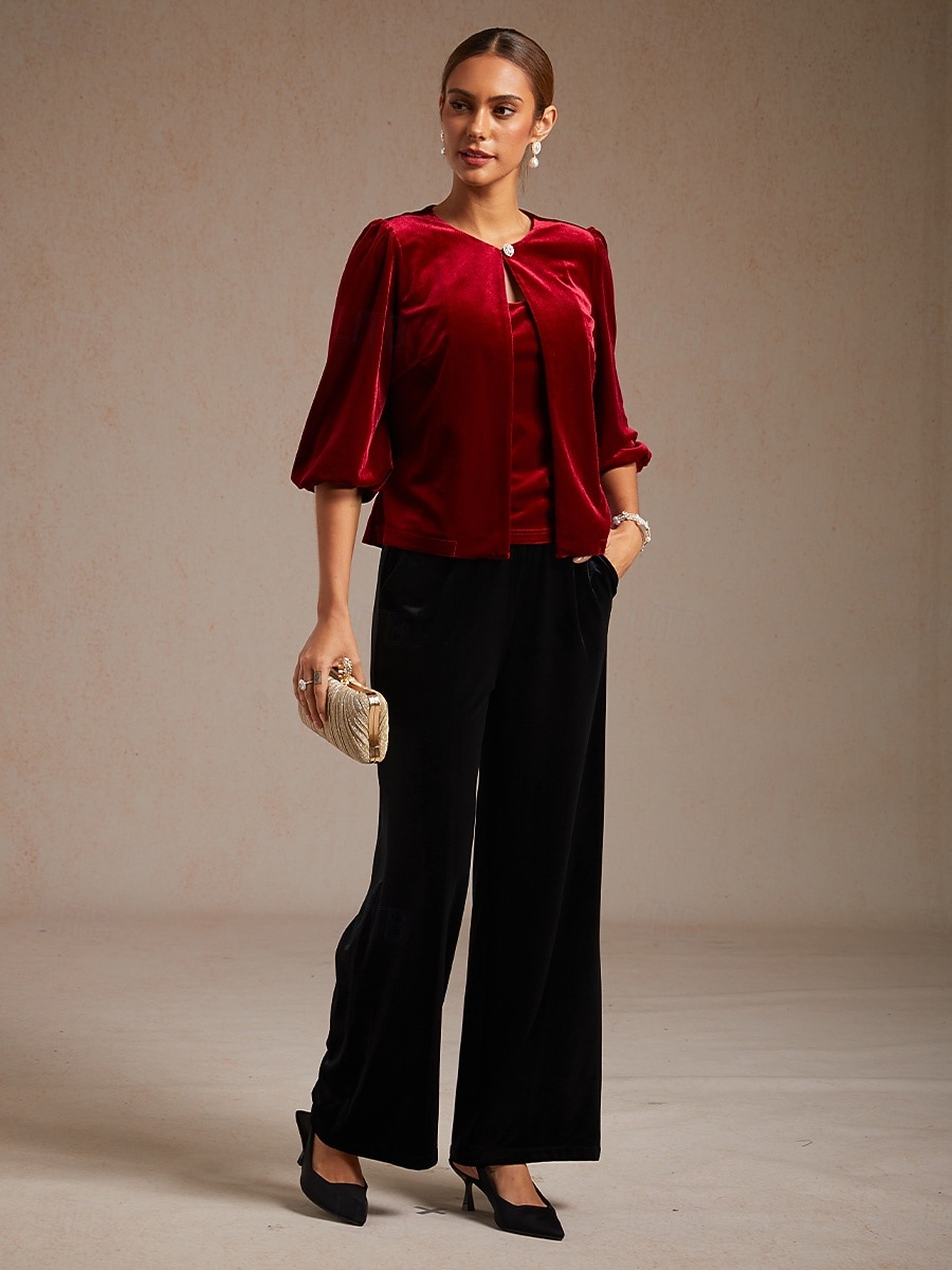 Vánoce Dámské Samet Tlačítko nahoru Oblečené topy Elegantní Večírek 3/4 délka rukávu Nahoře nabírané Tričkový Běžné topy Párty večerní šaty Dovolená Párty oblečení Fialová Jaro Podzim Zima 2026 - $25.99 –P12