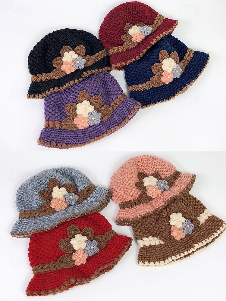 Damska czapka beanie z dzianiny – miękki wełniany materiał, wiele kolorów, zdobienie w postaci kwiatów 3D, podszewka z polaru zapewniająca ciepło, idealna na święta Bożego Narodzenia i zimowe aktywności na świeżym powietrzu 2026 - $18.99 –P10