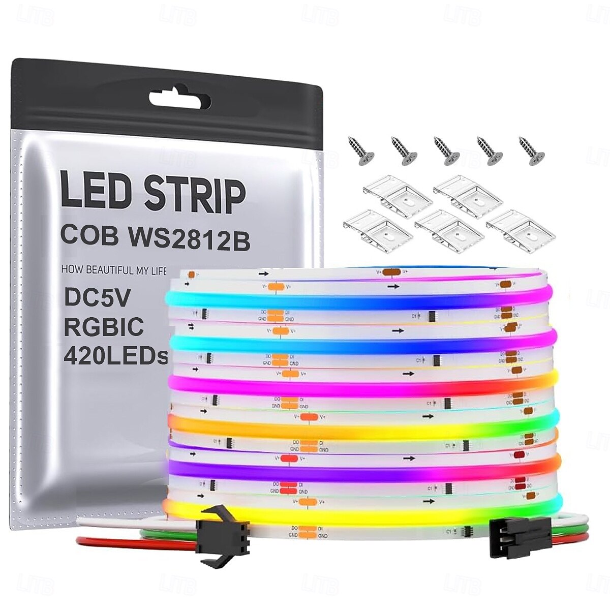 FCOB COB WS2812B IC RGB LED Strip DC5V (Optional Bluetooth Smart APP Controller) 3.2-16.4FT Individual Addressable 420Pixel/m  10IC Dream Color IP30 Non-Waterproof High Density Light 0.32in Width 2025 - $14.99 –P1