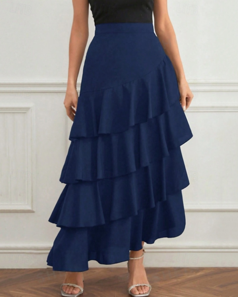 Per donna Elegante Moda Maxi Vita media Gonne Semplice Arricciato Inelastico Quotidiano Streetwear Vinaccia blu navy Nero Verde Estate del 2026 a $33.99 –P19