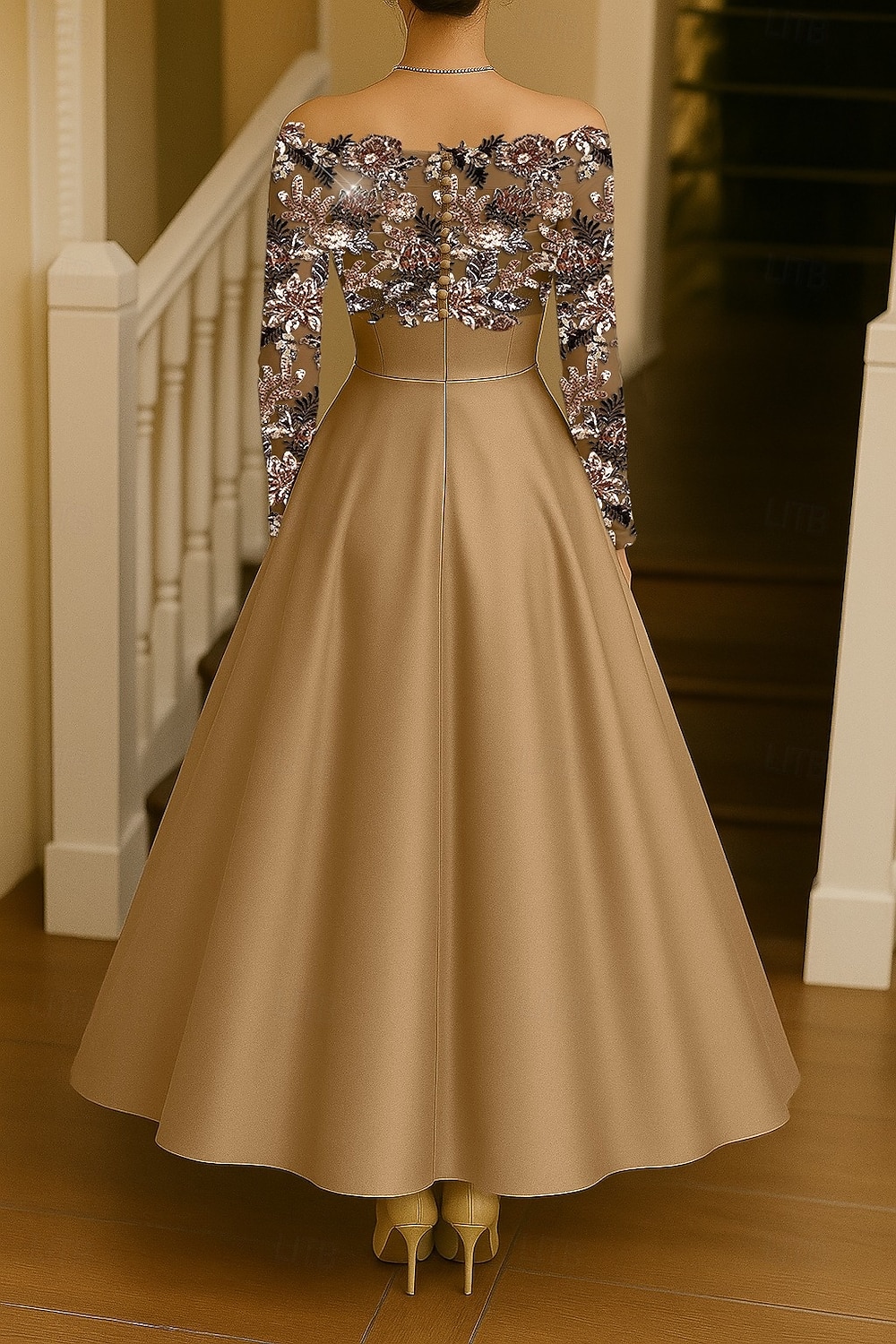 Two Piece A-Line Ankle Length Beaded Eembroidered Party Dress Cocktail Dress Mother of the Bride Dress Long Sleeve Strapless Off Shoulder Elegant Sparkle & Shine Formal Wedding Guest Semi Formal Satin 2026 - $197.99 –P3