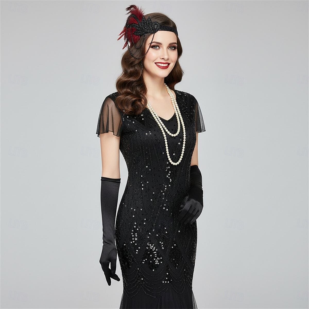 Σετ Δροσμός 20ετών 1920 Μακρύ Φορέματα Τουαλέτα Σύνολα με αξεσουάρ Κοντά μανίκια Το Great Gatsby Καλεσμένος γάμου Πούλιες Λαιμόκοψη V Φανταχτερή Φόρεμα Γυναικεία 2026 - $79.99 –P10