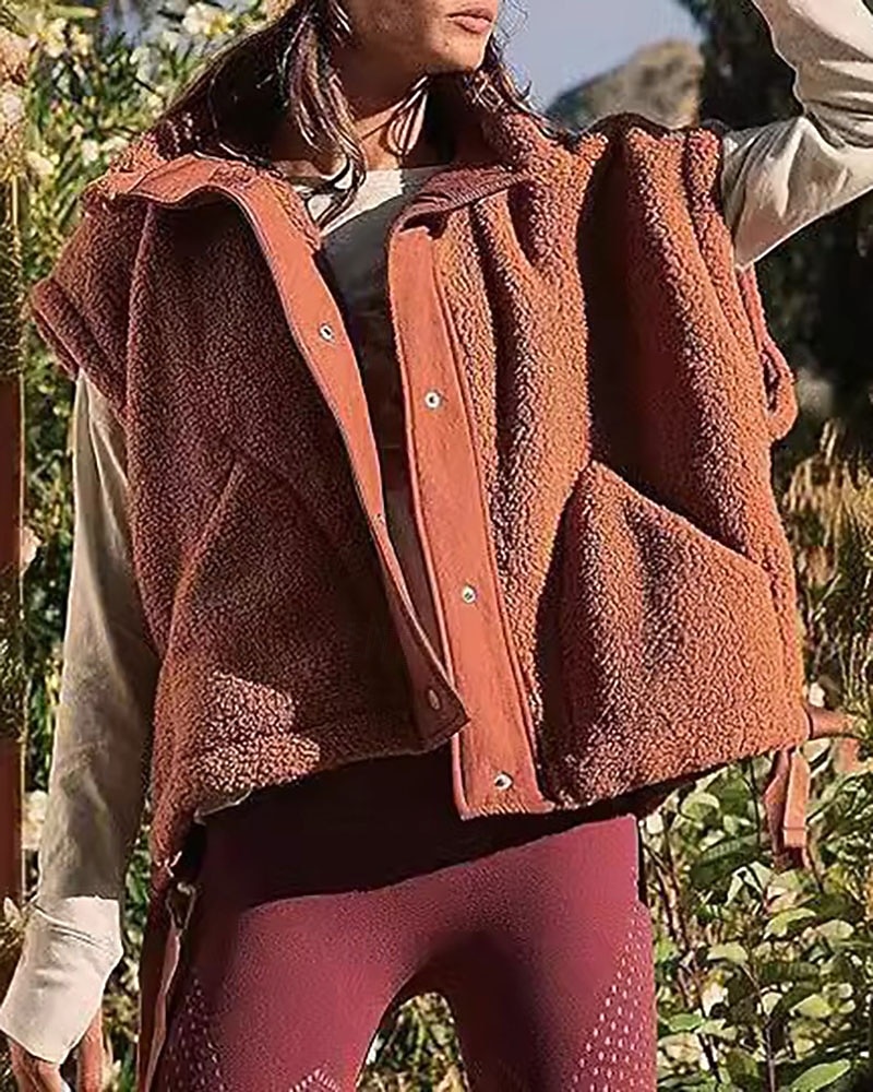 Per donna Gilet in pile Gilet Caldo Confortevole Tasca Bottoni Casual Tinta unica Vacanza Streetwear Casuale Abbigliamento quotidiano Regolare Collo ripiegato Vestibilità regolare Senza Maniche del 2026 a $47.99 –P4