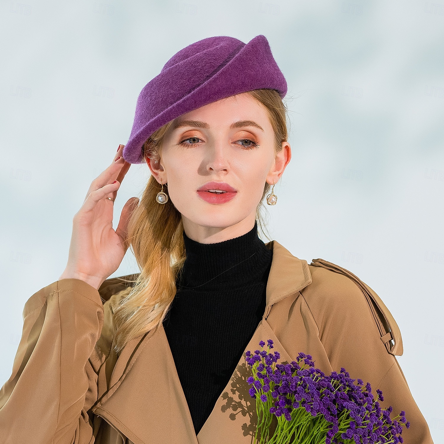 Sombreros 100% lana, boina, sombrero fedora, sombrero platillo, cóctel de boda, elegante tocado de tul de color puro. 2026 - $45.99 –P3