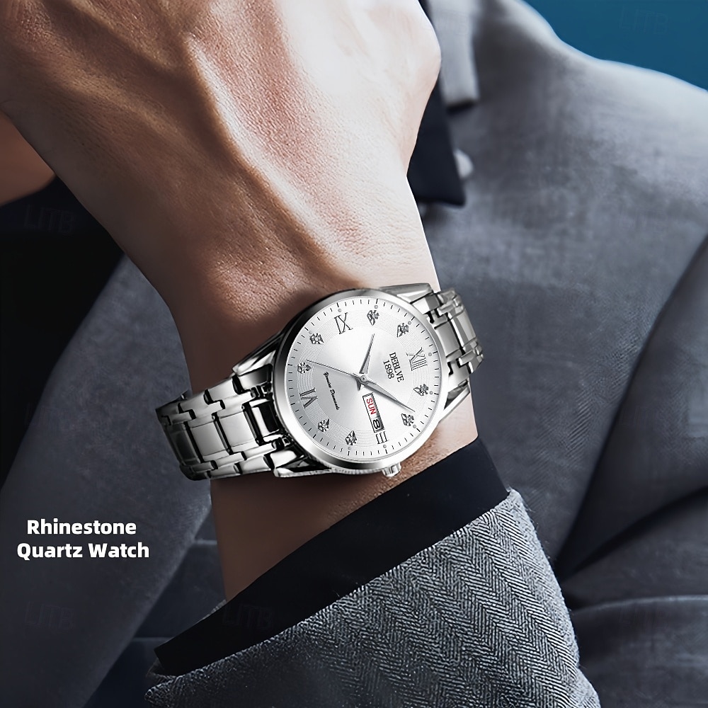 Модные мужские наручные часы высококачественные кварцевые часы датчик календаря светящийся циферблат украшение из страз лучший выбор подарка на День святого Валентина для мужчин 2026 - $18.99 –P7