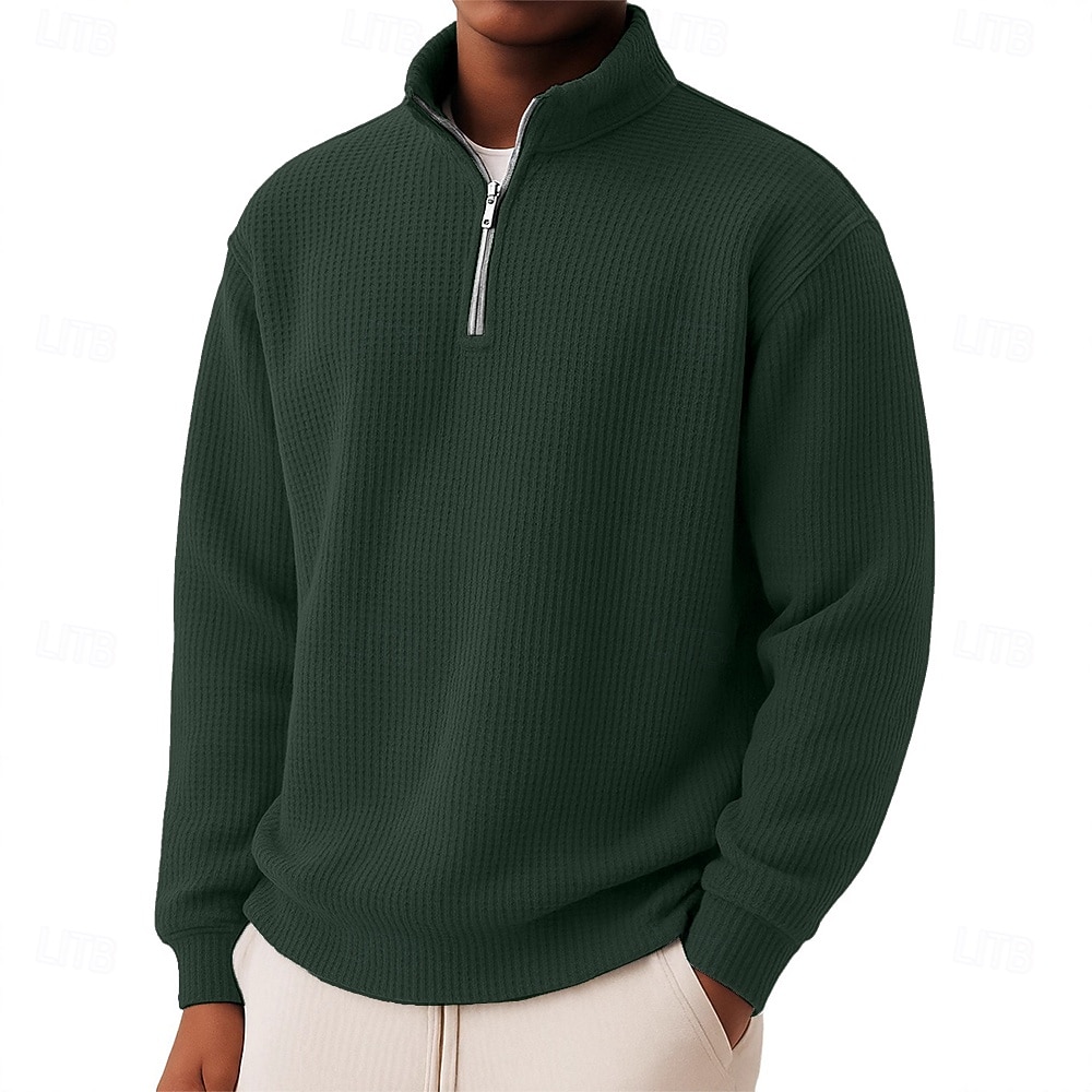 Homme Chemises Polo Gaufre Polo à fermeture éclair Sport en Plein Air Occasionnel Col montant Fermeture éclair manche longue Mode Moderne Couleur Unie Texturé Tricoté Printemps & Automne Toutes de 2025 ? $23.99 –P8
