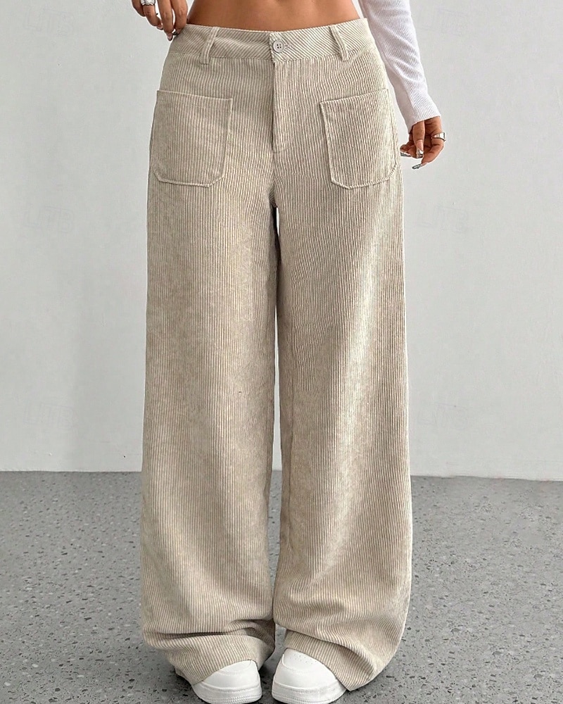 Per donna Culotte Gamba Larga Chinos Streetwear Casual Lunghezza intera Vita media Semplice Tasca Elastico in vita Confortevole Inelastico Quotidiano All'aperto Vacanza Aalbicocca Grigio Blu marina del 2026 a $14.49 –P2