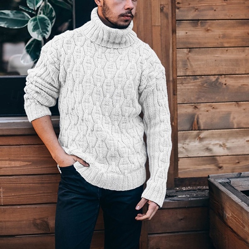 Men's Cable Knit Jumper Sweater Pullover Sweater Jumper Cable Knit Regular Tops Knitted Slim Fit Plain Turtleneck Knitwear Contemporary Casual Daily Wear Clothing Apparel Fall Winter White Khaki S M L 2026 - $36.99 –P3