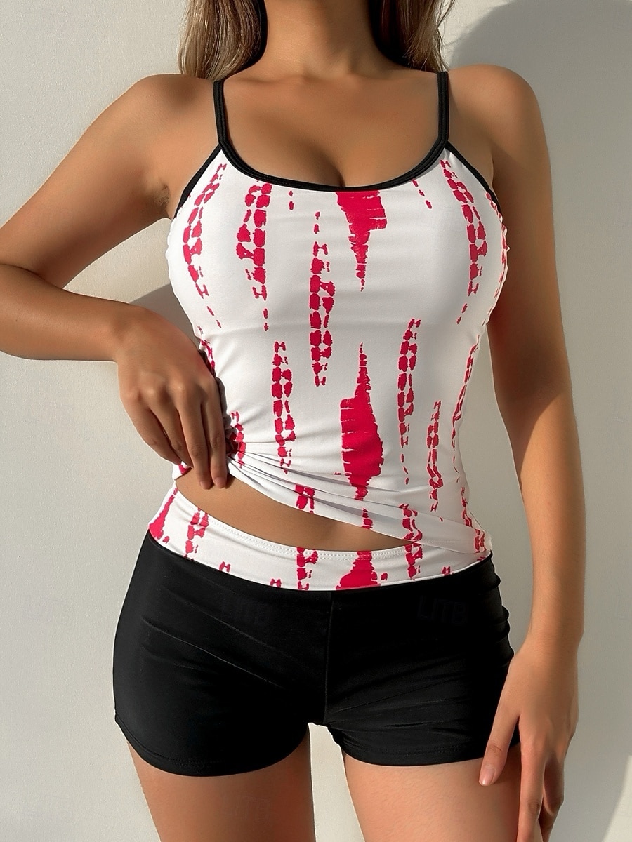 Dámské tankini dvoudílné plavky nabírané vysoký pas kontrola břicha vysoký pas štíhlé bez zadního dílu plážové oblečení květinový U krk bez rukávů 2026 - $25.99 –P16