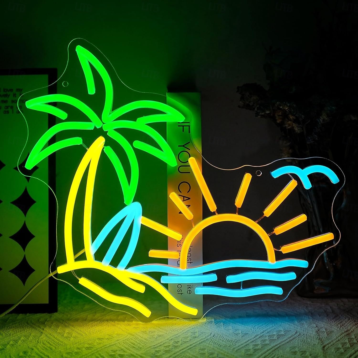 Enseigne lumineuse tropicale néon USB palmier coucher de soleil pour décoration murale, enseignes lumineuses LED colorées pour bar, chambre, bar, restaurant à thème plage, décoration de fête de 2026 ? $39.43 –P9