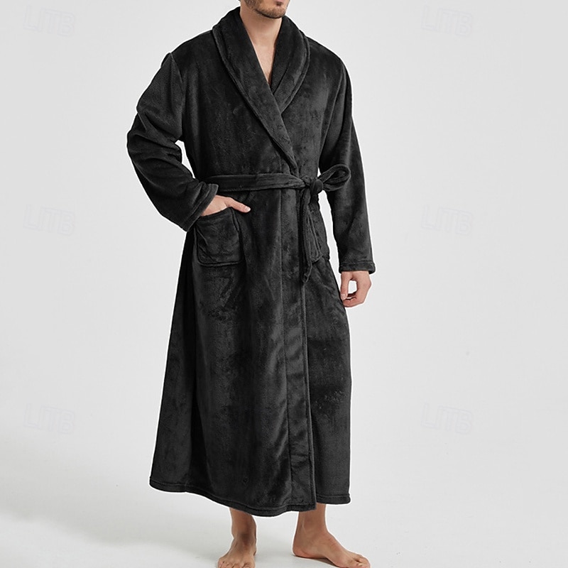 Муж. Домашняя одежда Ночная рубашка Ночная сорочка Банное платье Полотняное плетение Стиль Удобная обувь Дом Повседневные Хлопок Сохраняет тепло Дышащий V-образный вырез Длинный рукав Осень Зима 2026 - $35.99 –P15