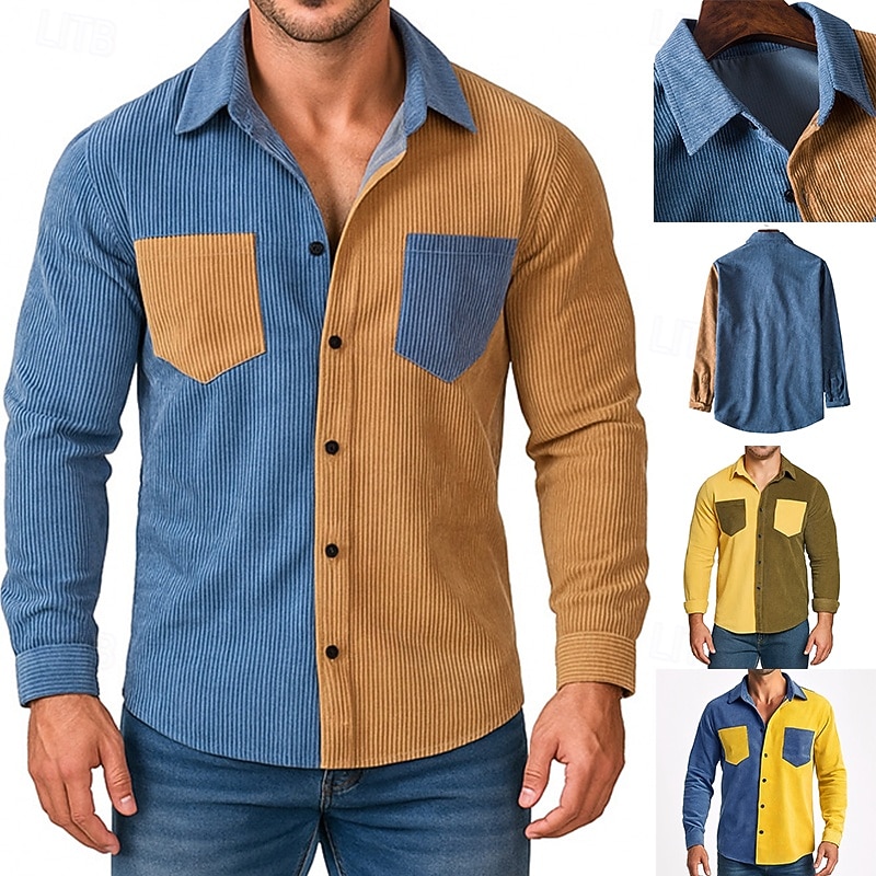 Per uomo Camicia Camicia casual Camicia di Velluto a Coste Camicia con Bottoni Giallo Verde Kaki Manica Lunga Semplice Collo ripiegato Casuale Quotidiano Blocco di colore Abbigliamento Moda del 2026 a $26.99 –P9
