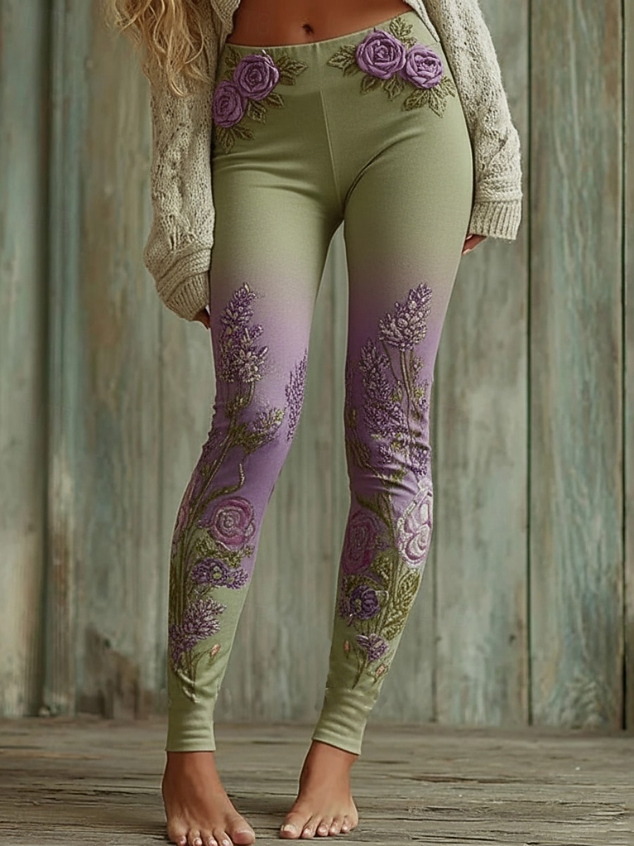 Mujer Polainas Leggings cómodos Vacaciones Vintage Estilo Étnico Longitud total Alta cintura Floral Estampado Cómodo Elástico Casual Diario Vacaciones Verde Trébol Primavera Otoño Ajustado 2026 - $22.99 –P1
