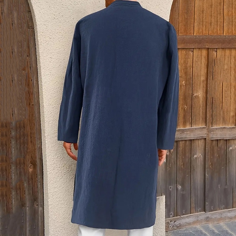 Муж. Домашняя одежда Ночная рубашка Ночная сорочка Полотняное плетение Стиль Удобная обувь Дом Повседневные Хлопок Дышащий Воротник-стойка Длинный рукав Весна Осень Черный Белый 2026 - $27.99 –P4