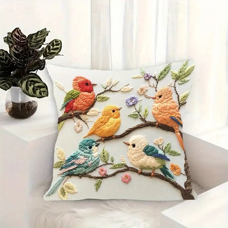 غطاء وسادة ملون على شكل طائر وزهرة مع طباعة مسطحة ثنائية الأبعاد بتصميم أحادي الجانب غطاء وسادة مزخرف لغرفة المعيشة والأريكة وديكور المنزل وسادة مميزة 2026 - $9.99 –P4
