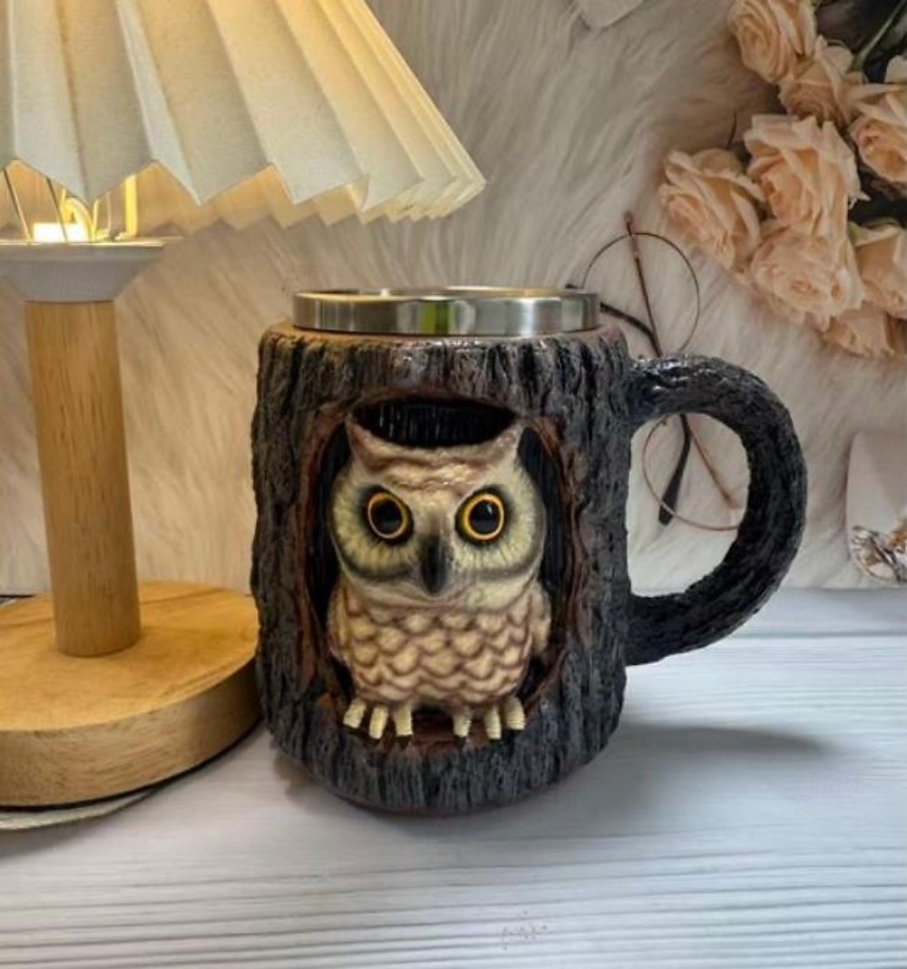 Кружка ручной работы с изображением енота, кофейная чашка из смолы с 3D-животным, креативная кружка с дизайном пня из лесного дерева, подарочная чашка с милым лесным енотом для домашнего офиса, 2026 - $25.99 –P9
