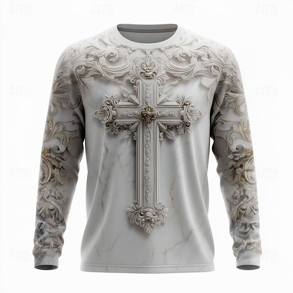 Mannen's Bijbel Optische Illusie Kruis T-Shirt Lange Mouwen T-shirt 3D Print Crew Neck Shirt Mode Exaggerated 3D Dagelijks Straat Wit 1 Wit 2 Zomer Lente Herfst Kleding Apparel 2026 - $23.99 –P1