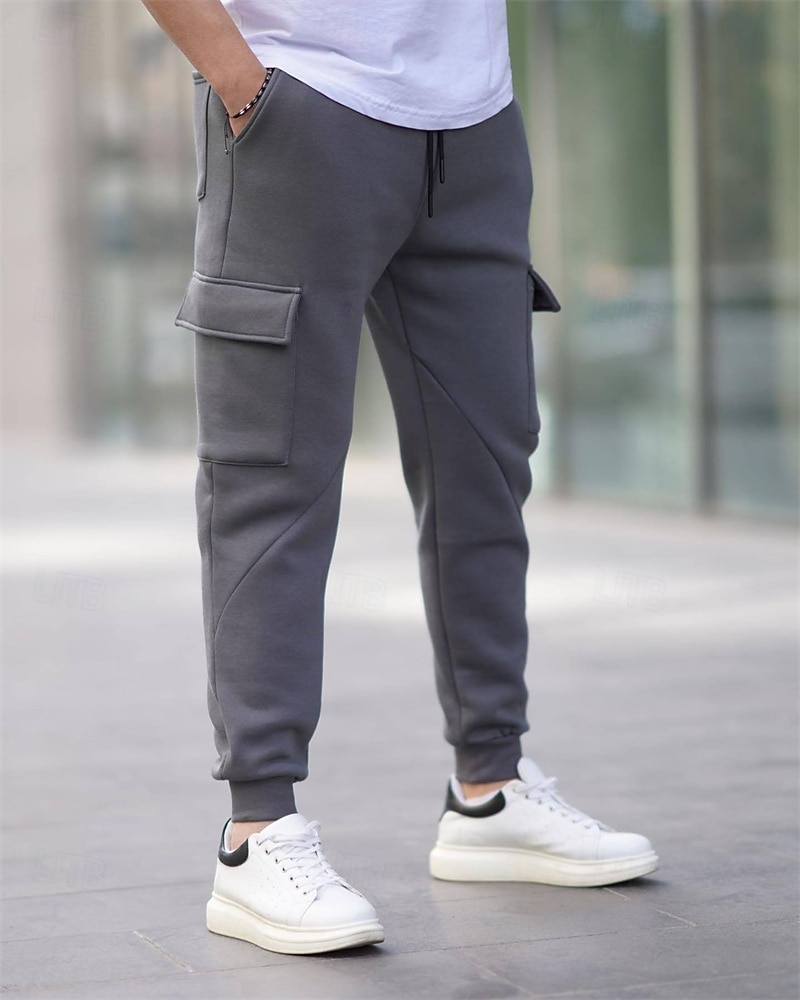 Herre Cargo joggebukse Joggebukser Fleecebukser Jogger Bukser Snorer Lomme Elastisk midje عادي Komfort Varm utendørs Daglig Ut på byen Mote Fritid Svart Hvit Mikroelastisk 2026 - $20.99 –P6