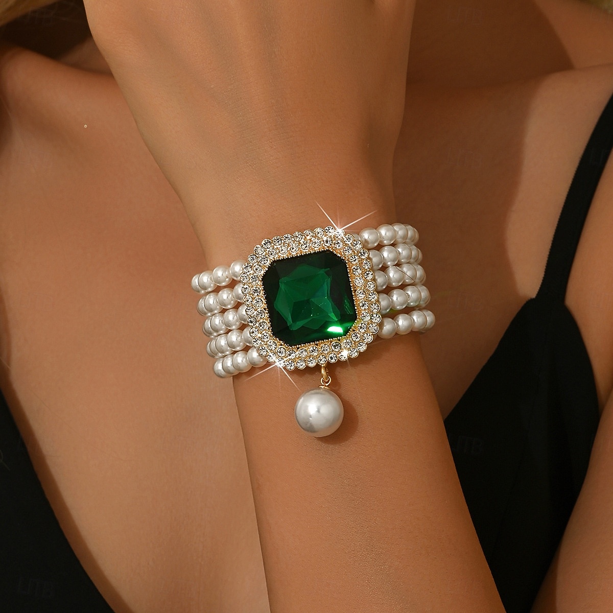 צמיד חרוזים פנינים לנשים עם קריסטל גדול - תכשיט יד אלגנטי משובץ אבני חן למסיבה, ערב ואירועי קוקטייל 2026 - $14.99 –P5