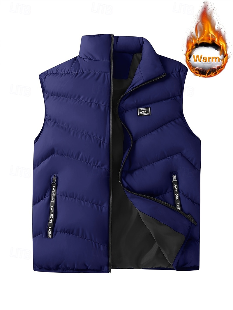 Per uomo Gilet imbottito Gilet Vacanza Quotidiano Data Moda Casual Autunno Inverno Tasca Poliestere Caldo Confortevole Tinta unica Cerniera Collo alla coreana Vestibilità regolare Blu Nero Giallo del 2026 a $30.99 –P14