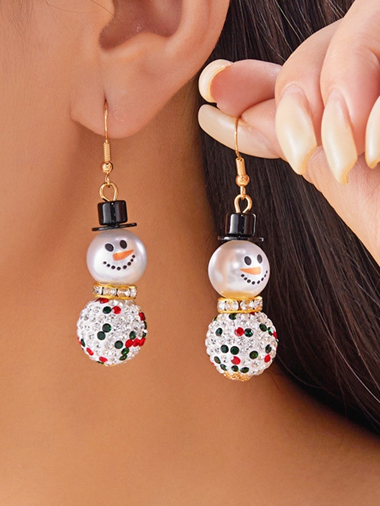 női karácsonyi hóember fülbevalók – ötvözet piros, zöld és fehér gyöngyökkel, tökéletesek ünnepi bulikra és ünnepi alkalmakra 2026 - $9.99 –P2
