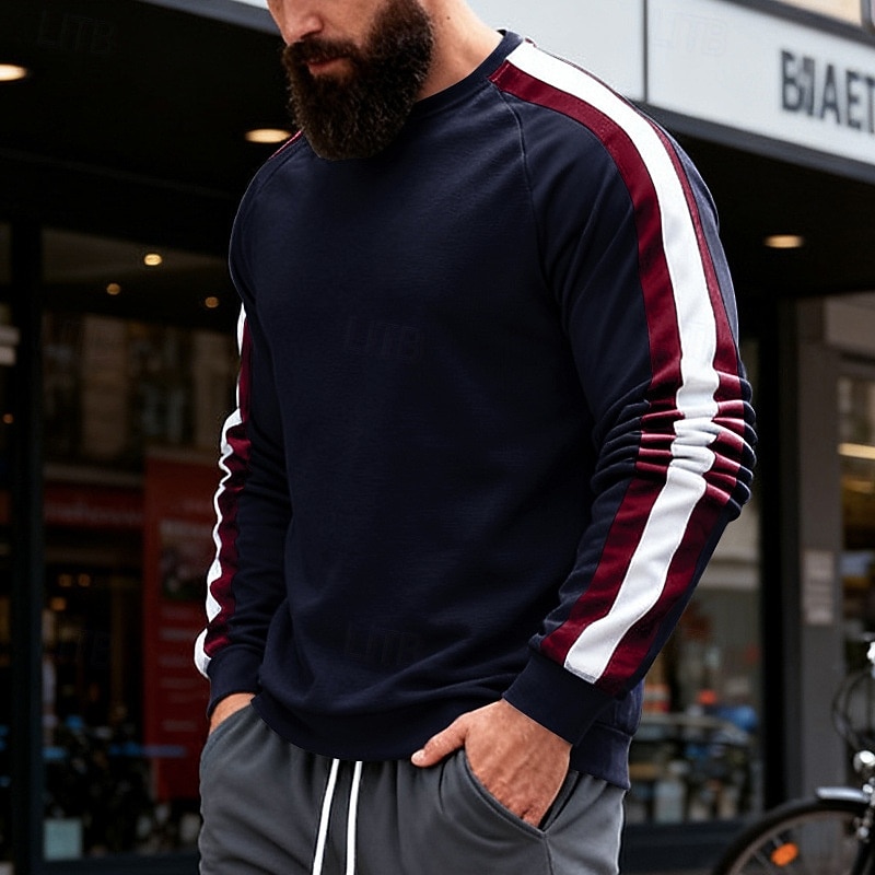 Voor heren Sweatshirt Trui met capuchon Stoppen Zwart Rood Marineblauw Khaki Grijs Strakke ronde hals Effen Lapwerk Kleurenblok Sport & Outdoor Casual Dagelijks Streetwear Stoer Sportkleding Alle 2026 - $24.99 –P5