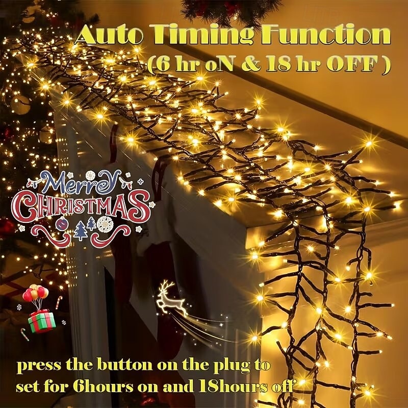 Светодиодная гирлянда для рождественской елки, 10 м, 500 светодиодов, гирлянда с теплым белым светом, 8 режимов мерцания, декоративная гирлянда для домашнего рождественского праздничного освещения, 2025 - $52.99 –P7