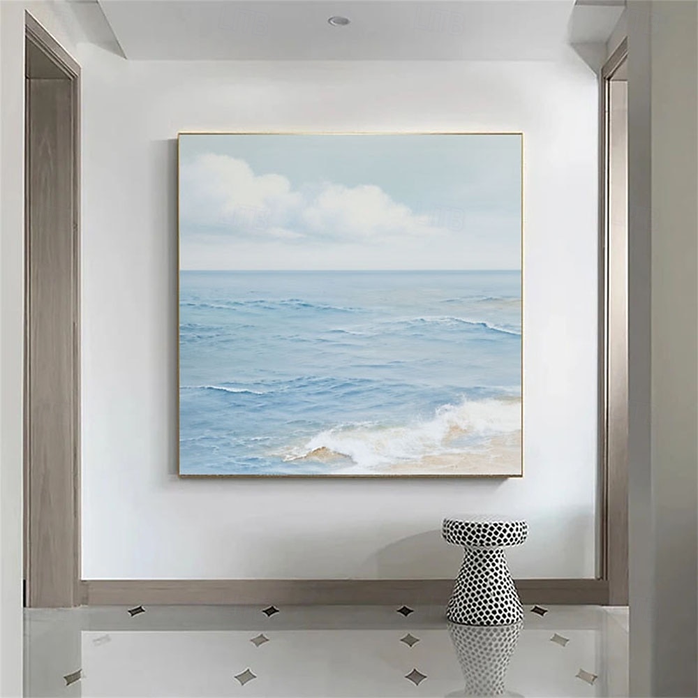 Large Blue Ocean Abstract Painting Light Blue Ocean Abstract Art Ocean Waves Canvas Painting White Textured Wall Art Ocean Waves Wall Art 2026 - $108.99 –P1