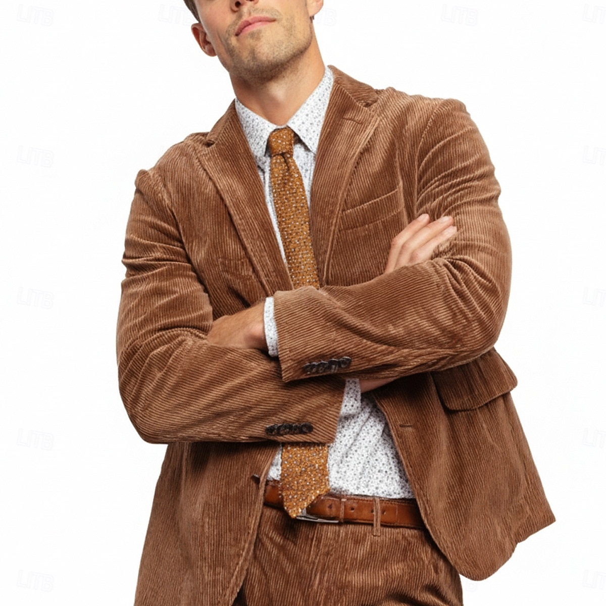 De los hombres Traje de pana Casual Negocio Negro Burdeos Otoño Traje Solapa de Pico Diario Negocios Color sólido A Medida Juego de 2 piezas Recto 2 botones 2026 - $119.99 –P2