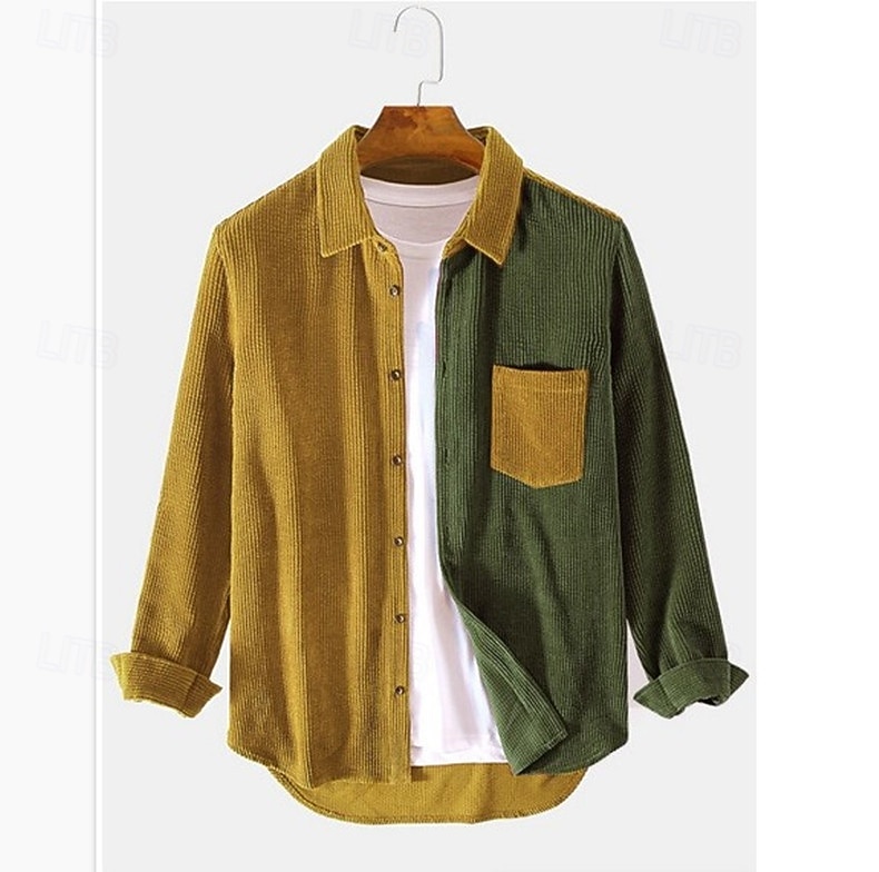 Herr Skjorta Casual skjorta Manchesterskjorta Knapp upp skjorta Blå Gul Rubinrött Marinblå Grön Långärmad Nedvikt Ledigt Utomhus Färgblock Kläder Vintage Mode Smart Casual 2026 - $26.99 –P4