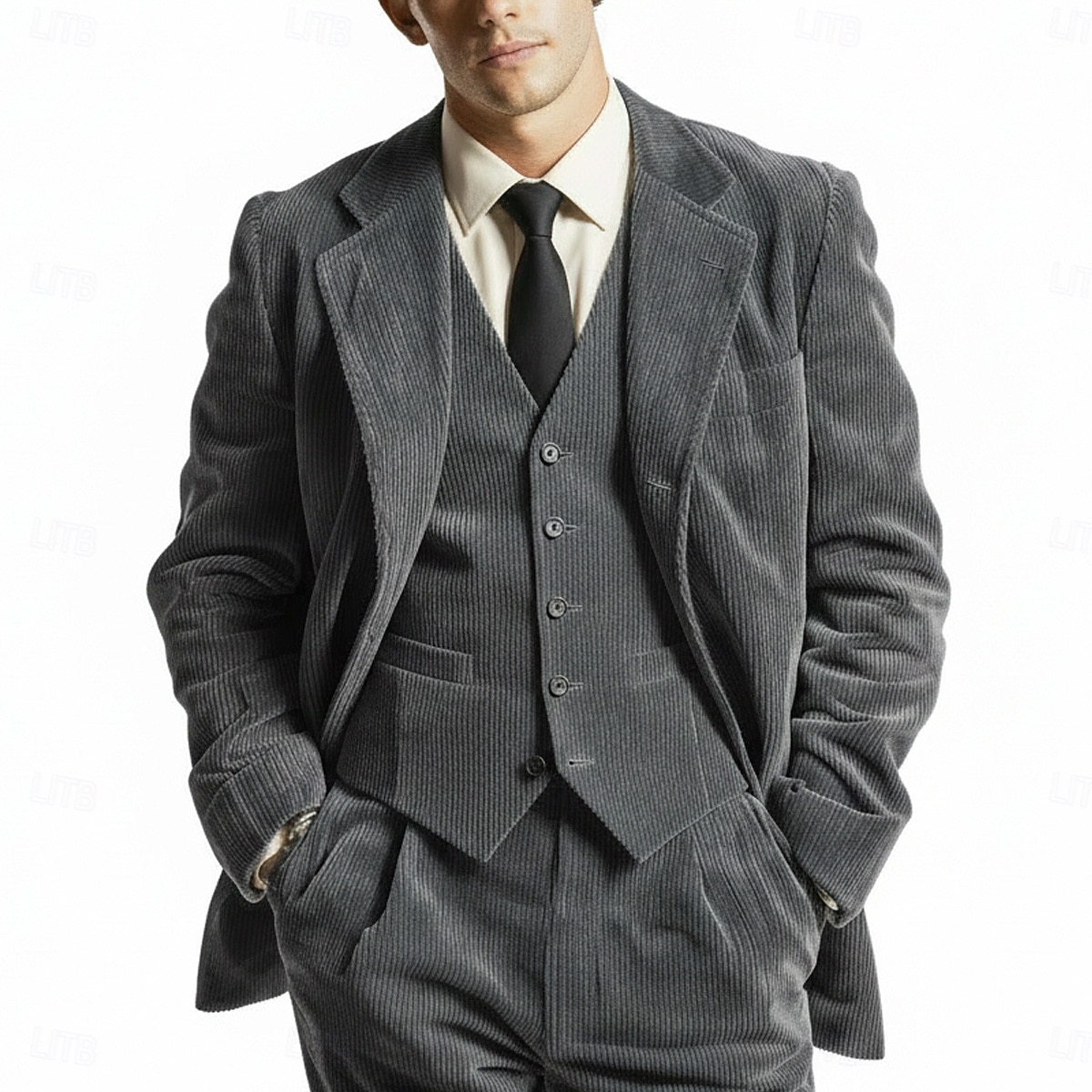 Uomo Abito in velluto a coste Casuale Affari Nero Borgogna Autunno & Inverno Tuta Bavero classico Quotidiano Affari A righe Vestibilità su misura 3 pezzi Monopetto Due Bottoni del 2026 a $139.99 –P2