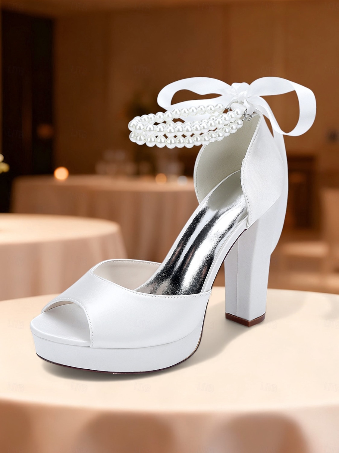 Sandálias femininas de salto alto plataforma em cetim roxo com tira de pérolas no tornozelo - sapatos de festa glamorosos de bico aberto para eventos noturnos, casamentos e coquetéis. de 2026 por $64.99 –P1