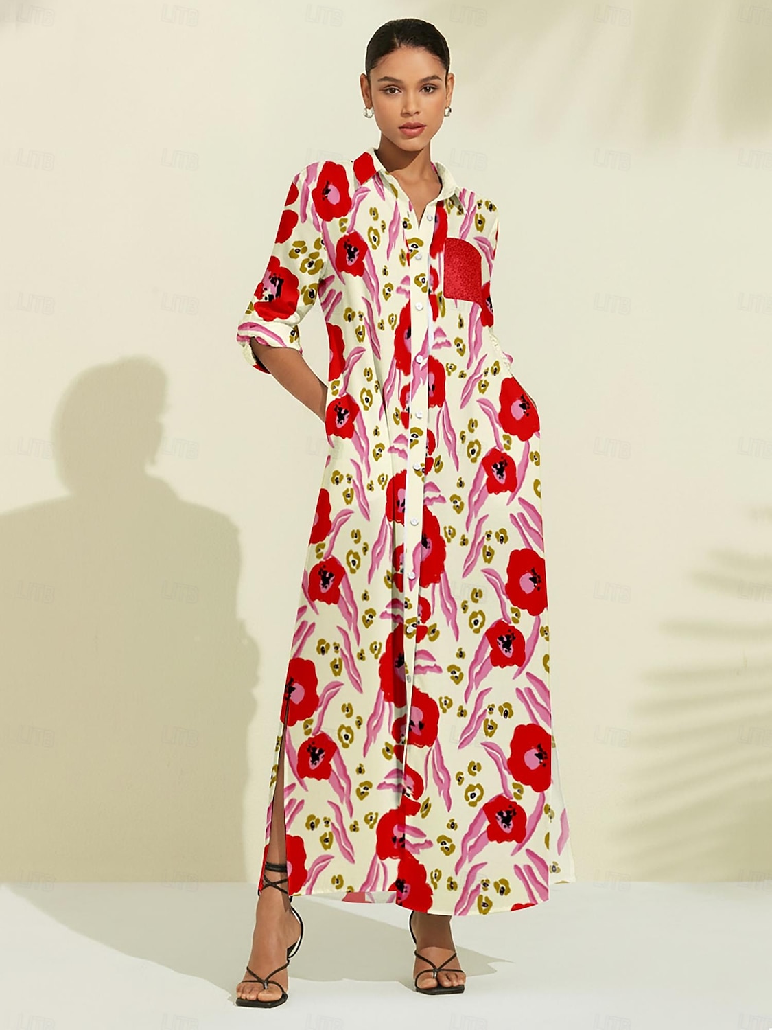 Abstract Floral Print Long Shirt Maxi Dress Vacation Casual 2026 - $113.99 –P3