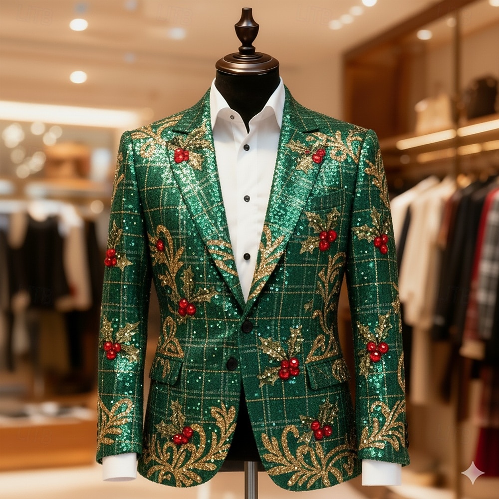 Jul Herre Grafisk Blazer jakke Frakk Bekvem Kunstnerisk Fritid Festkveldsklær Daglig Festival 3D-utskrift Knapper Høst vinter Med hakk Langermet Blå Rød Lilla 2025 - $64.99 –P3