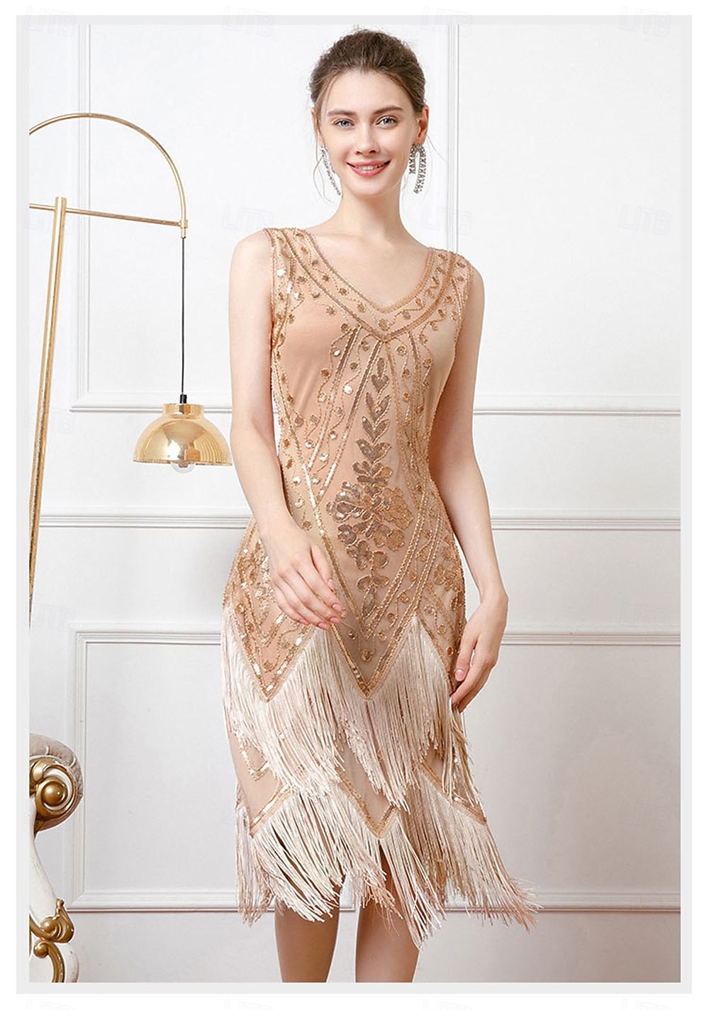 Roaring 20s 1920s Knee Length Dress Wedding Party Bachelor Party Sleeveless The Great Gatsby Wedding Guest Sequins Fringe V Neck Fancy Dress Women's Christmas Carnival Evening Party Party speakeasy 2026 - $60.99 –P3