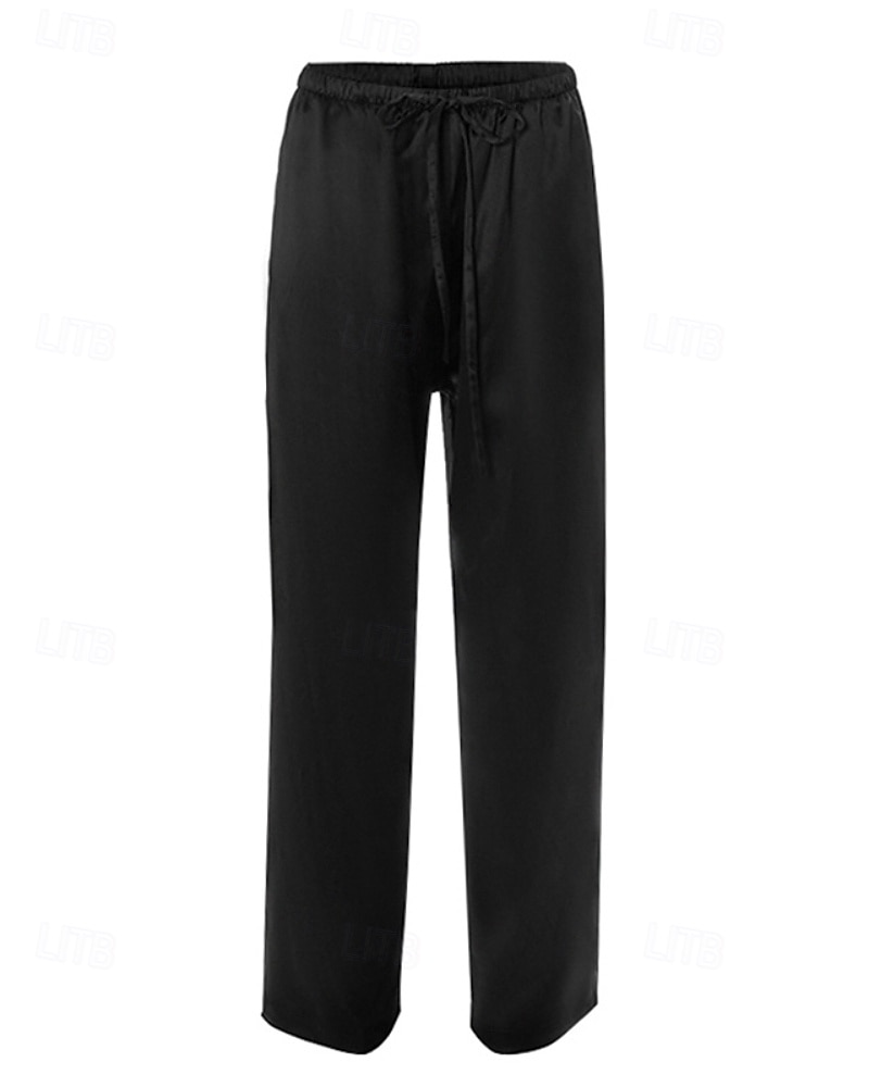 Damen Satinhosen Weites Bein Chinos Hosen Hose Streetwear Lässig Volle Länge Mittlere Taillenlinie Einfach Kordelzug Tasche Bequem Unelastisch Täglich Outdoor Schwarz Sommer Frühling Lässiger Schnitt 2026 - $27.99 –P4