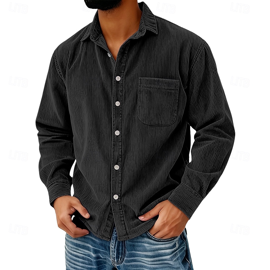 Per uomo Camicia Camicia casual Camicia di Velluto a Coste Blu Nero Viola Grigio Manica Lunga Semplice Bavero Casuale Uscire Tasca Abbigliamento Moda Retrò Vintage Casual del 2025 a $25.99 –P6