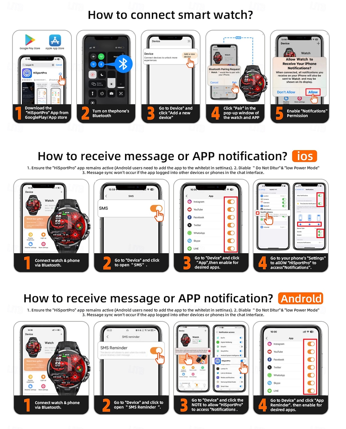 Relógio inteligente Lokmat Appllp 4 Pro de 1,75 polegadas com 4G LTE, pedômetro, lembrete de chamadas, monitor de sono, compatível com Android e iOS, unissex, GPS, IPX-1, caixa de 50 mm. de 2026 por $213.09 –P9