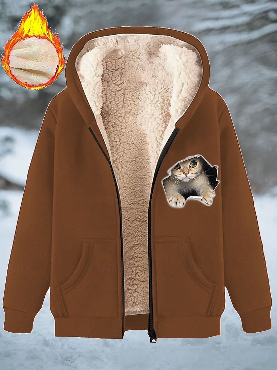 Γυναικεία Χειμερινό παλτό Διατηρείτε Ζεστό Φερμουάρ Τσέπη Στάμπα Μοντέρνα Καθημερινό Ζώο Δρόμος Causal Κοντό Με Κουκούλα Κανονικό Μακρυμάνικο Εξωτερικά ενδύματα Θαλασσί Μαύρο Ρουμπίνι Άνοιξη Φθινόπωρο 2026 - $51.99 –P3