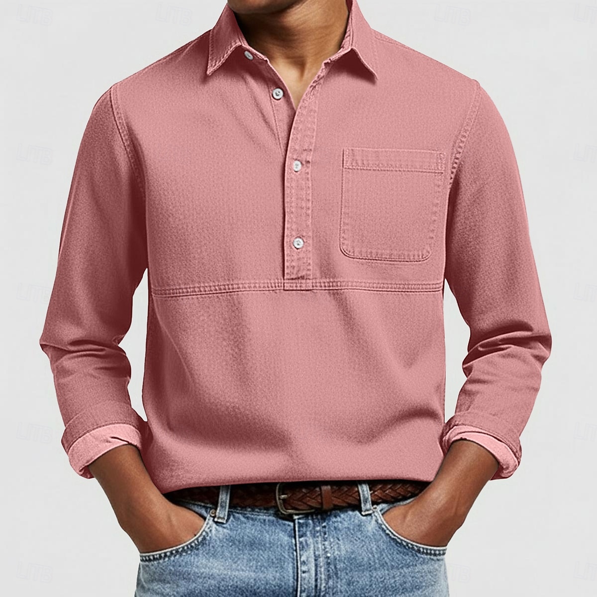 Hombre Camisa de manga corta Camisa Oxford Rosa Azul Marino Azul Oscuro Gris Azul claro Manga Larga A Rayas Cuello Americano Escuela Boda Bolsillo Ropa Neutral Moda Diario Casual 2026 - $22.99 –P4