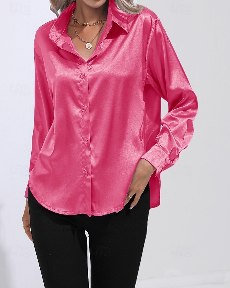 Femmes Chemise Elegant Haut en satin Chemisier Boutons Uni Élégant ancien manche longue Col de chemise Hauts Réguliers Fête Sortir Jaune Rouge Bleu Roi Rose Gris Été Printemps de 2026 ? $25.99 –P5