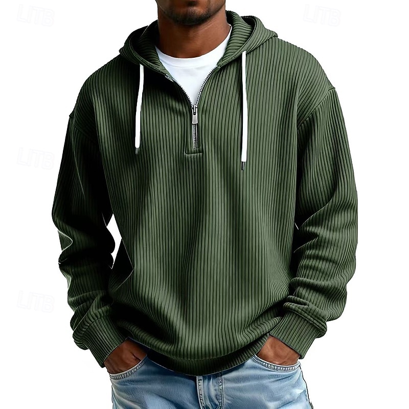 Férfi Kapucnis felsőrész Kordbársony Pulóver kapucnis pulóver Negyed cipzáros kapucnis pulóver Sárgabarack Vörösbor Fekete Fehér Világoszöld Kapucni Sima Cipzár Texturált Hétköznapi Napi Sport 2026 - $34.99 –P10